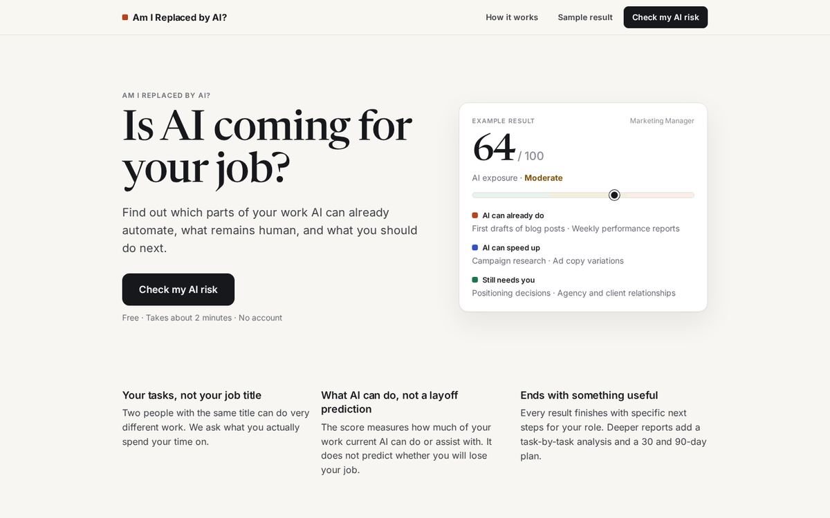 Screenshot of Am I Replaced by AI